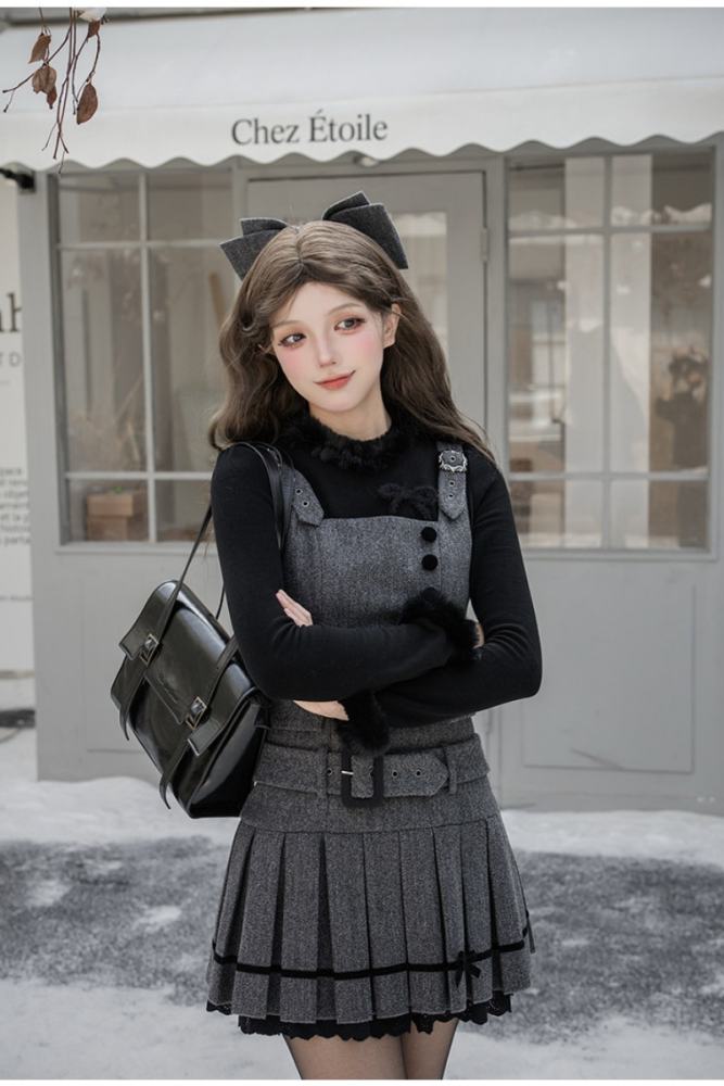 Withpuji ~Simple Style~ Hat and Bow Headdress ~Jirai Kei Grey Salopette~