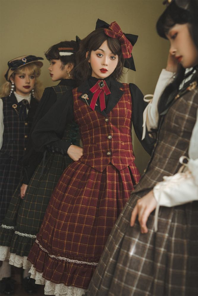 Miss Point Rose Humanoid 3.0 Gingham Vintage Lolita Vest/Skirt