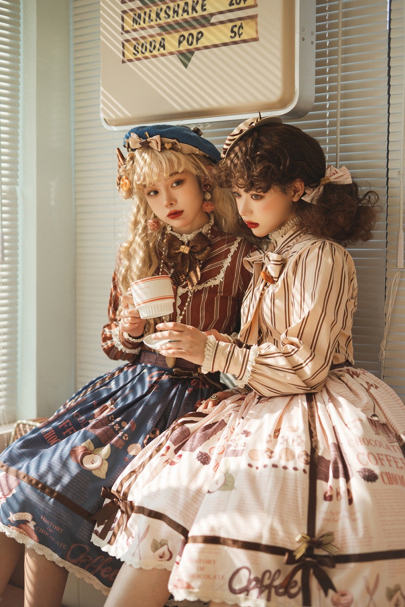 Miss Point ~Chocolate Daily Stripe Long Sleeves Lolita Blouse -Pre