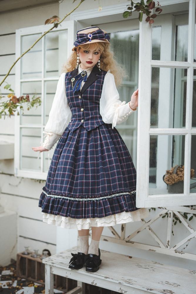 Miss Point Rose Humanoid 3.0 Gingham Vintage Lolita Vest/Skirt