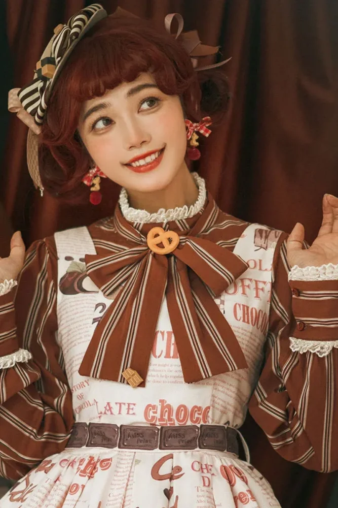 Miss Point ~Chocolate Daily Stripe Long Sleeves Lolita Blouse Chocolate Size 2XL - In Stock