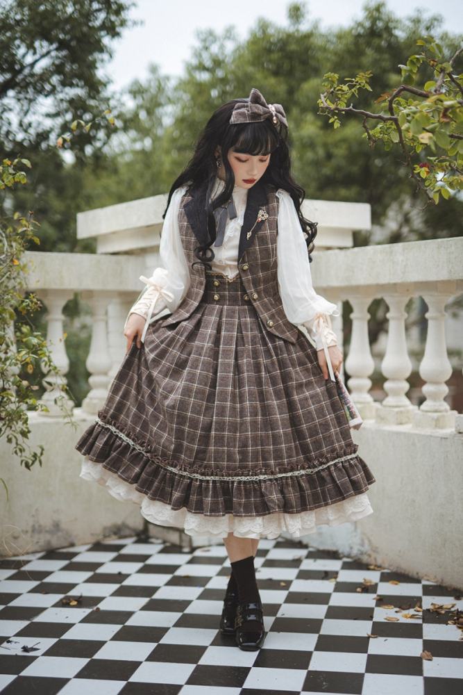 Miss Point Rose Humanoid 3.0 Gingham Vintage Lolita Vest/Skirt