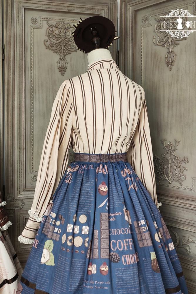 Miss Point ~Chocolate Daily Stripe Long Sleeves Lolita Blouse Chocolate Size 2XL - In Stock