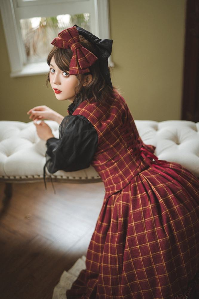 Miss Point Rose Humanoid 3.0 Gingham Vintage Lolita Vest/Skirt