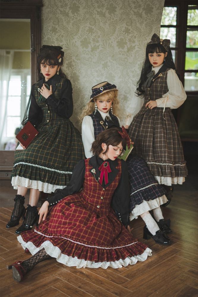 Miss Point Rose Humanoid 3.0 Gingham Vintage Lolita Vest/Skirt