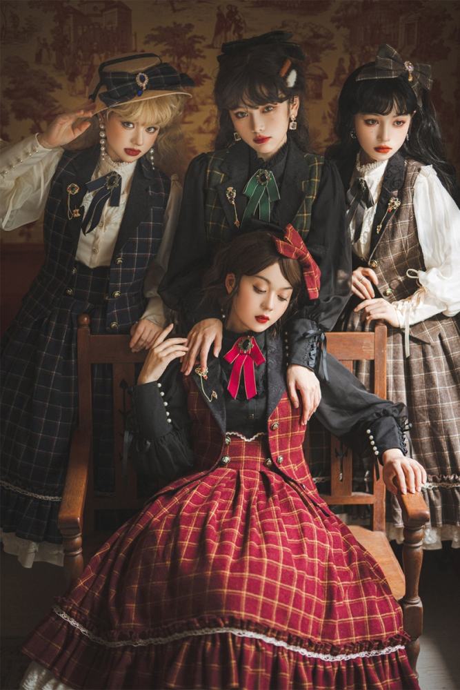 Miss Point Rose Humanoid 3.0 Gingham Vintage Lolita Vest/Skirt
