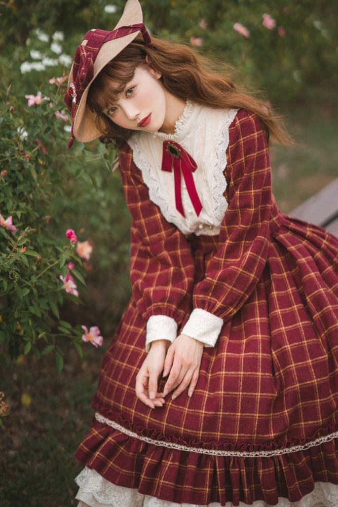Miss Point Rose Humanoid 3.0 Gingham Vintage Lolita OP -Pre-order