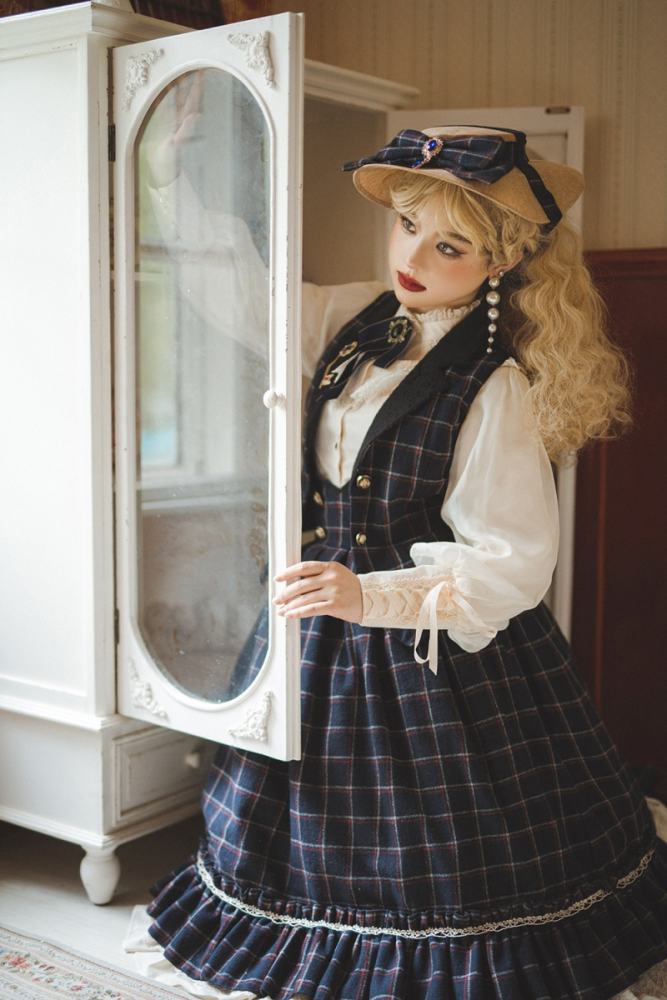 Miss Point Rose Humanoid 3.0 Gingham Vintage Lolita Vest/Skirt