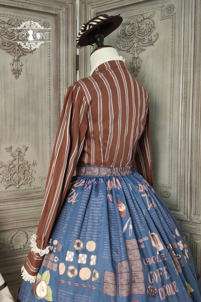 Miss Point ~Chocolate Daily Stripe Long Sleeves Lolita Blouse Chocolate Size 2XL - In Stock
