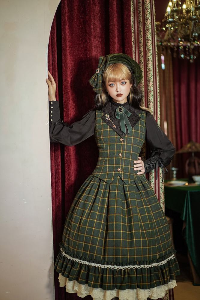 Miss Point Rose Humanoid 3.0 Gingham Vintage Lolita Vest/Skirt