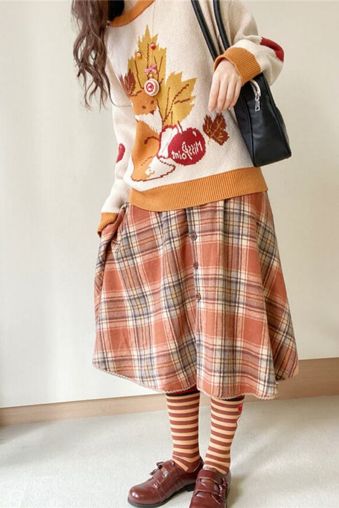 Miss Point ~Little Fox in Woods Mori Girl Elegant Plaid Skirt