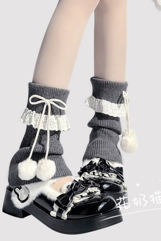 Hua Nai Cat 23cm Knitted Lacework Black Socks Covers