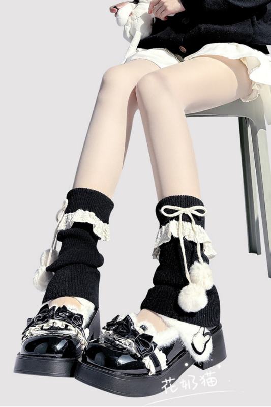 Hua Nai Cat 23cm Knitted Lacework Black Socks Covers