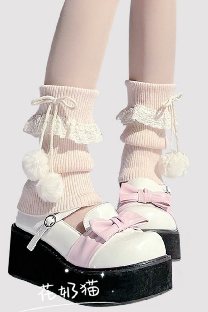 Hua Nai Cat 23cm Knitted Lacework Black Socks Covers