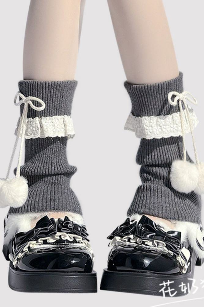 Hua Nai Cat 23cm Knitted Lacework Black Socks Covers