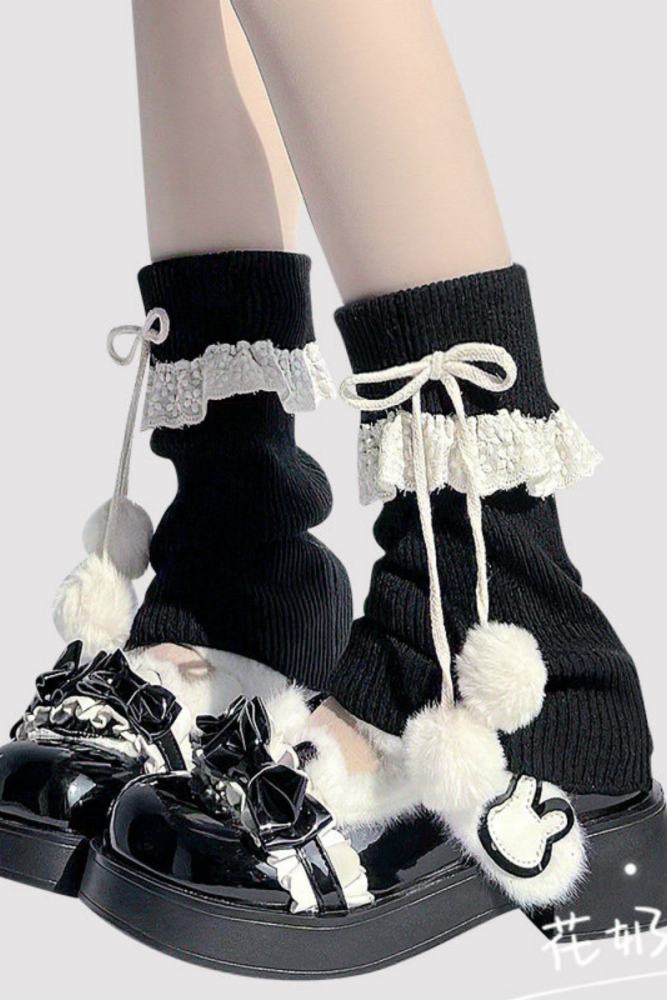 Hua Nai Cat 23cm Knitted Lacework Black Socks Covers