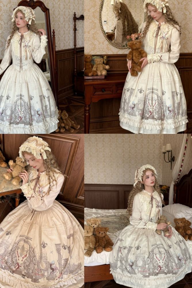 Ruin Berry ～Rabbit Palace～ Lolita Prints OP and Salopette Dress