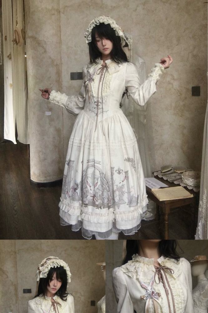Ruin Berry ～Rabbit Palace～ Lolita Prints OP and Salopette Dress