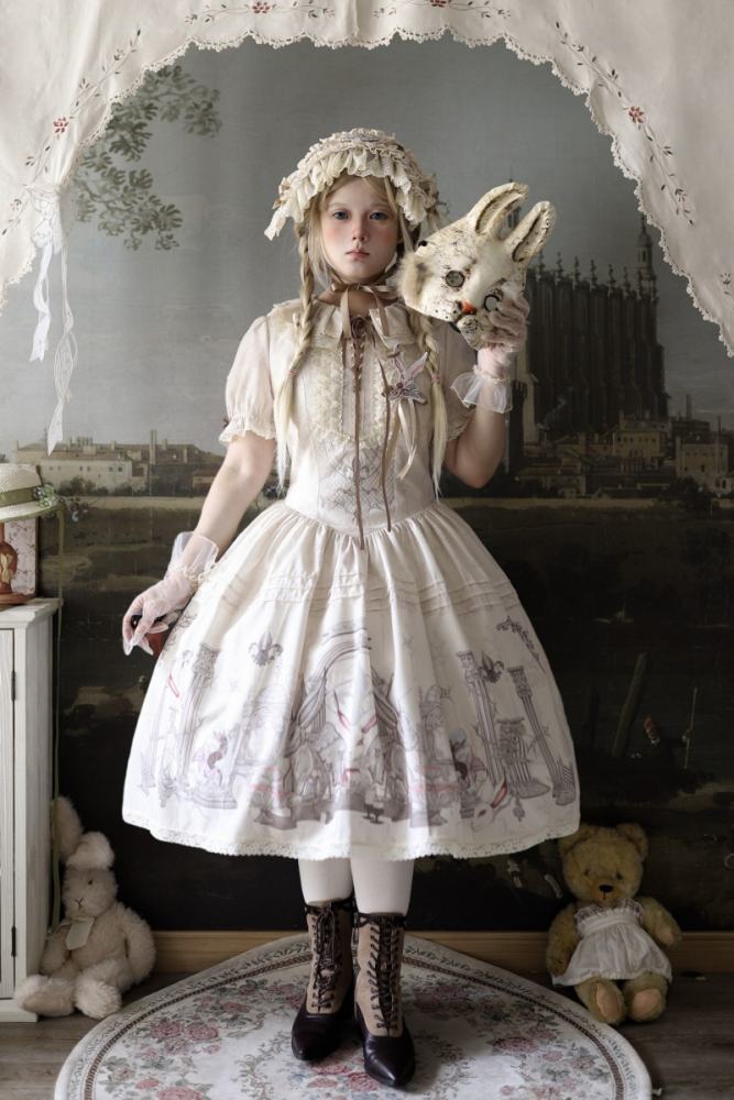 Ruin Berry ～Rabbit Palace～ Lolita Prints OP and Salopette Dress