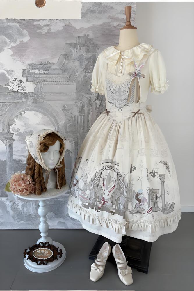 Ruin Berry ～Rabbit Palace～ Lolita Prints OP and Salopette Dress