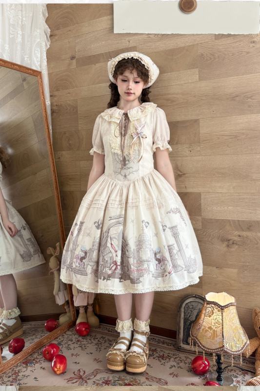 Ruin Berry ～Rabbit Palace～ Lolita Prints OP and Salopette Dress