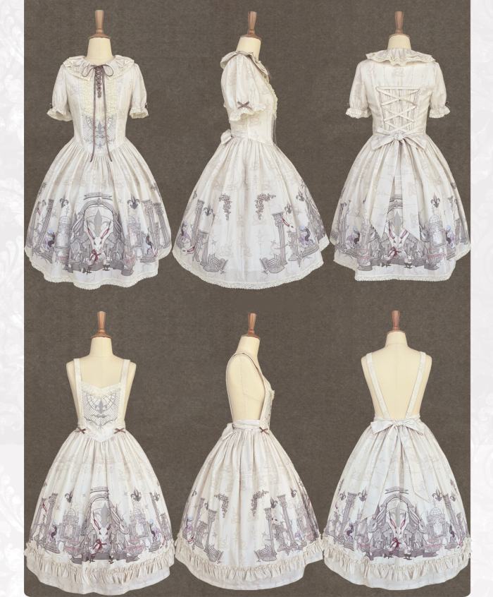 Ruin Berry ～Rabbit Palace～ Lolita Prints OP and Salopette Dress