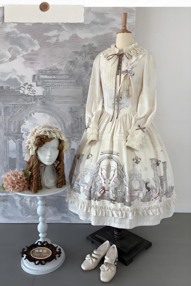 Ruin Berry ～Rabbit Palace～ Lolita Prints OP and Salopette Dress