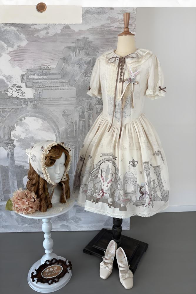 Ruin Berry ～Rabbit Palace～ Lolita Prints OP and Salopette Dress