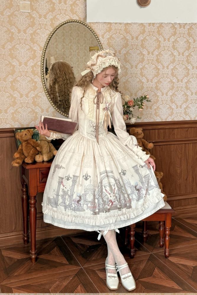 Ruin Berry ～Rabbit Palace～ Lolita Prints OP and Salopette Dress