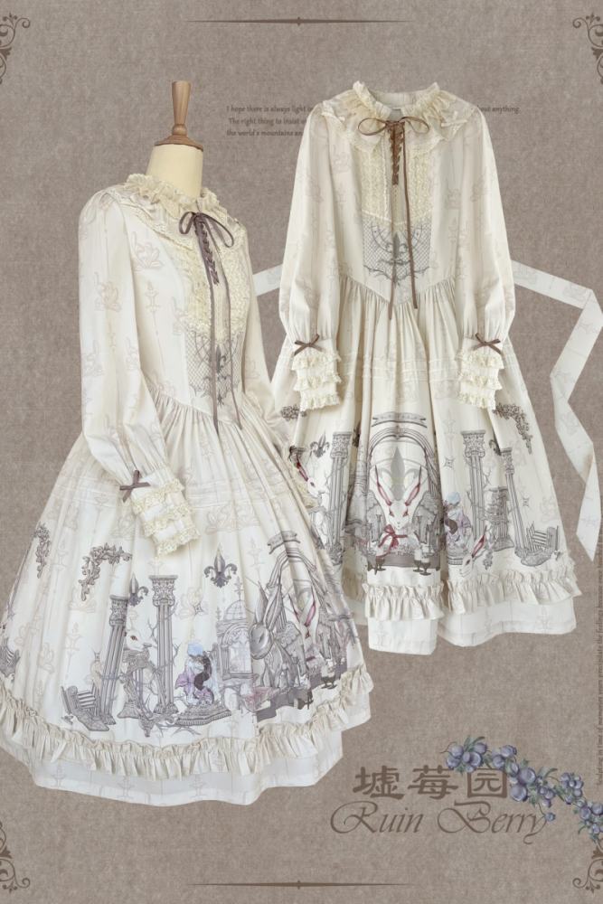 Ruin Berry ～Rabbit Palace～ Lolita Prints OP and Salopette Dress