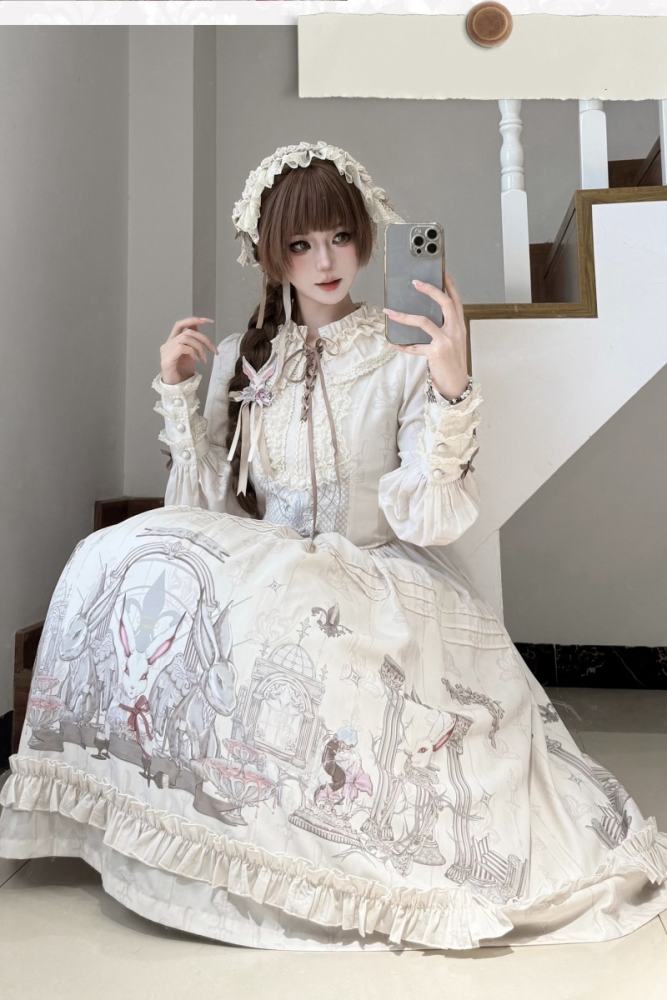 Ruin Berry ～Rabbit Palace～ Lolita Prints OP and Salopette Dress