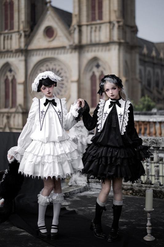 Withpuji ~Morning Bell and Evening Song~ Goth Lolita Drawstring OP Dress Hairband Collar and Belt~