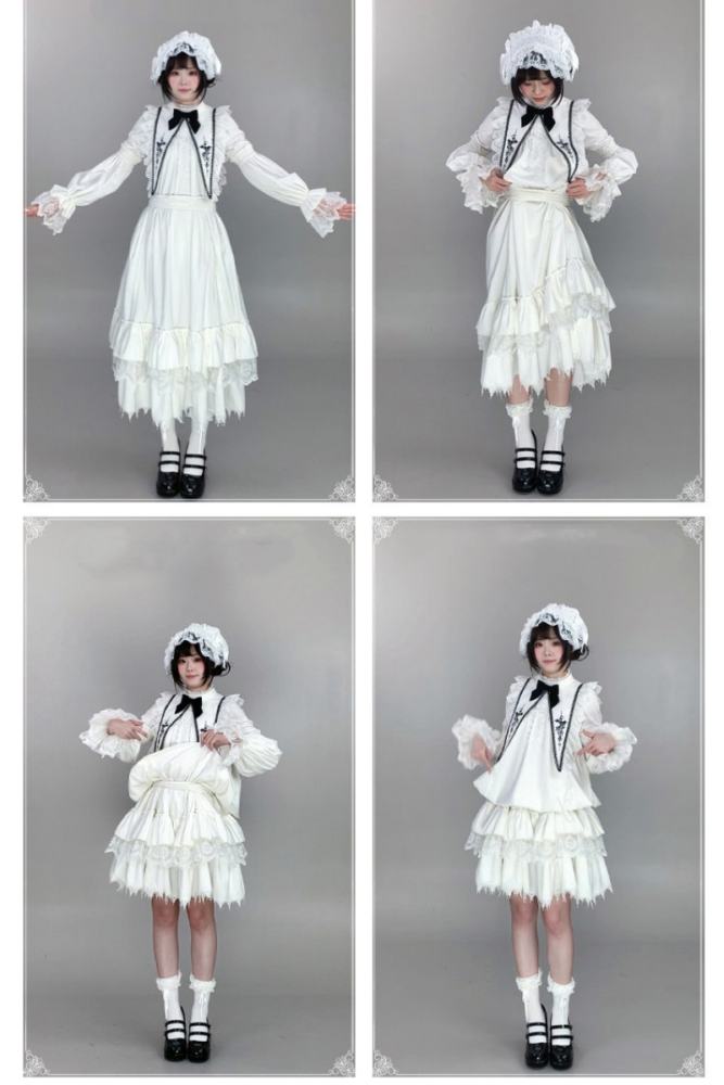 Withpuji ~Morning Bell and Evening Song~ Goth Lolita Drawstring OP Dress Hairband Collar and Belt~
