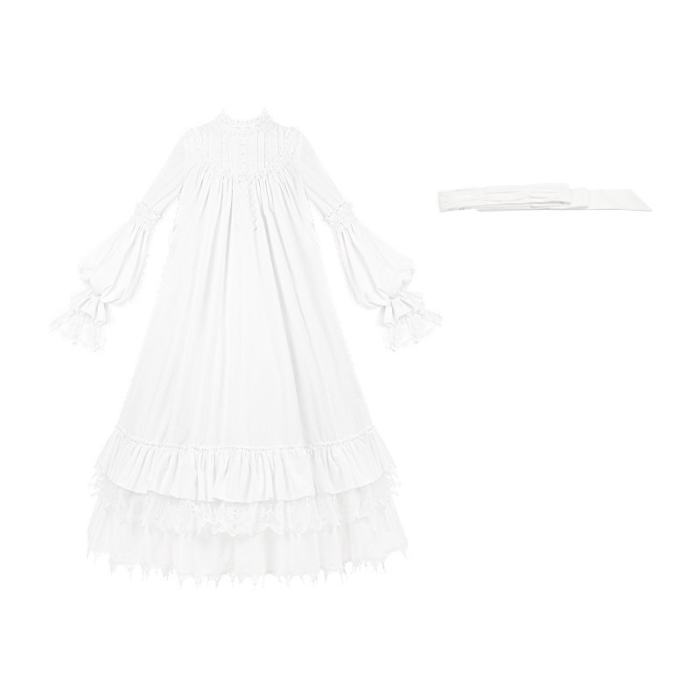 Withpuji ~Morning Bell and Evening Song~ Goth Lolita Drawstring OP Dress Hairband Collar and Belt~
