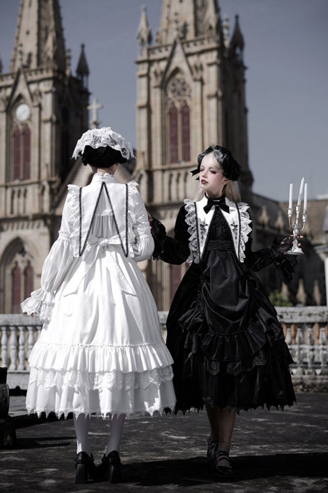 Withpuji ~Morning Bell and Evening Song~ Goth Lolita Drawstring OP Dress Hairband Collar and Belt~