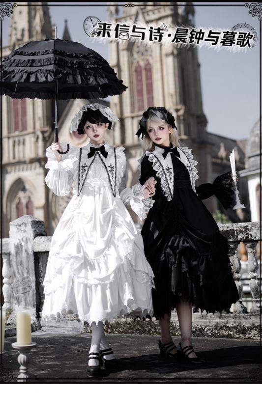 Withpuji ~Morning Bell and Evening Song~ Goth Lolita Drawstring OP Dress Hairband Collar and Belt~