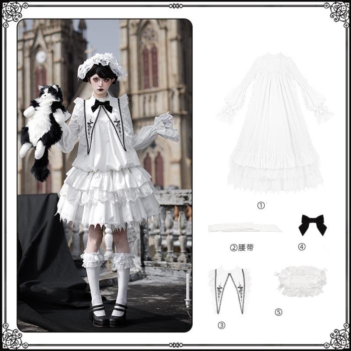 Withpuji ~Morning Bell and Evening Song~ Goth Lolita Drawstring OP Dress Hairband Collar and Belt~