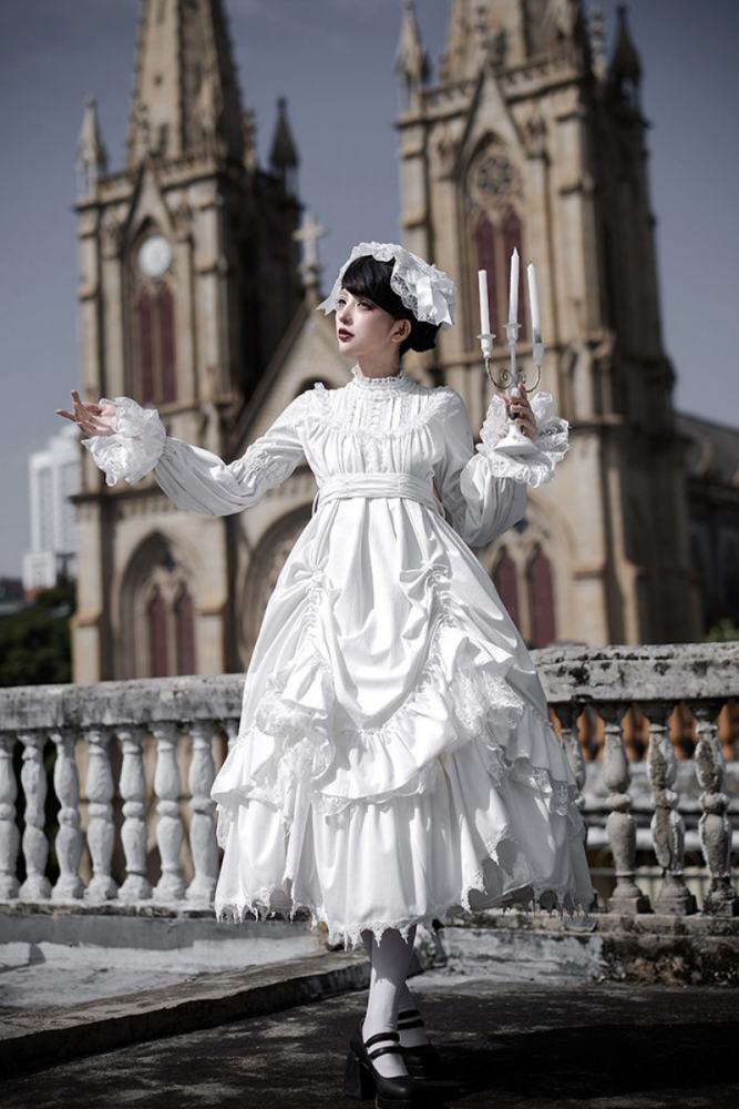 Withpuji ~Morning Bell and Evening Song~ Goth Lolita Drawstring OP Dress Hairband Collar and Belt~