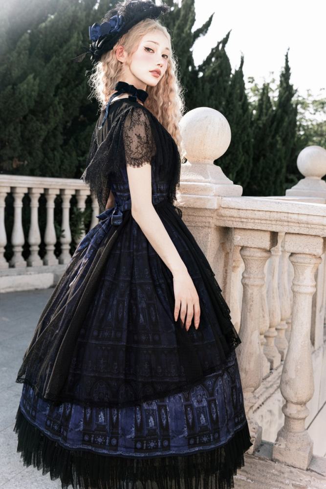 AD ～Reims Cathedral～ Prints Beige Black OP and Dress Sheer Overlay
