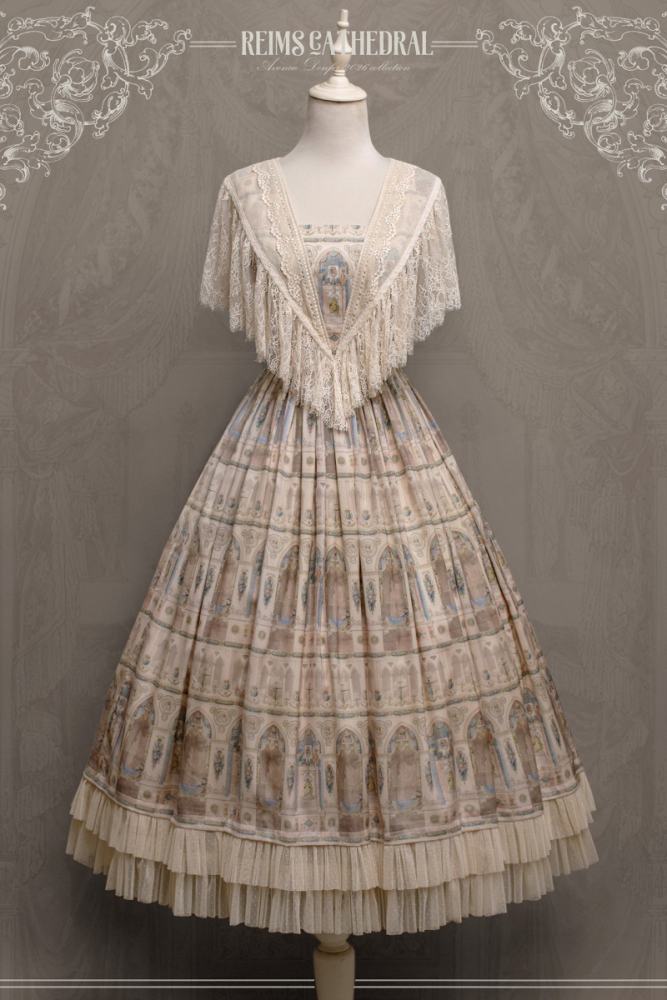 AD ～Reims Cathedral～ Prints Beige Black OP and Dress Sheer Overlay
