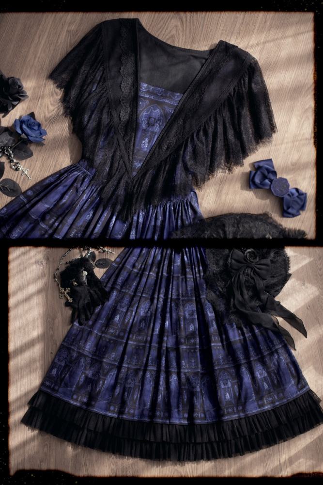 AD ～Reims Cathedral～ Prints Beige Black OP and Dress Sheer Overlay