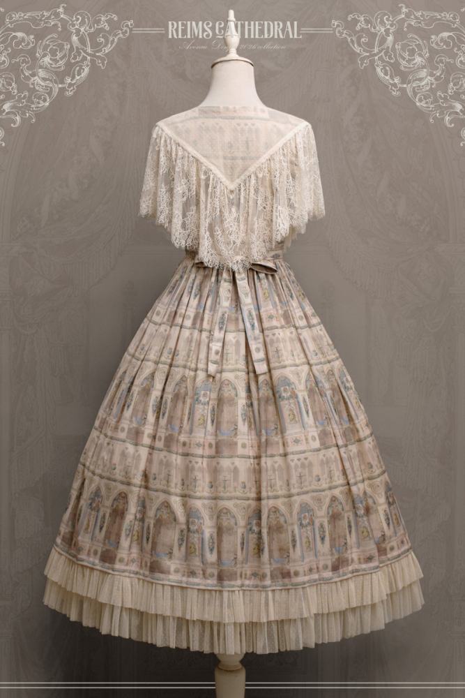 AD ～Reims Cathedral～ Prints Beige Black OP and Dress Sheer Overlay