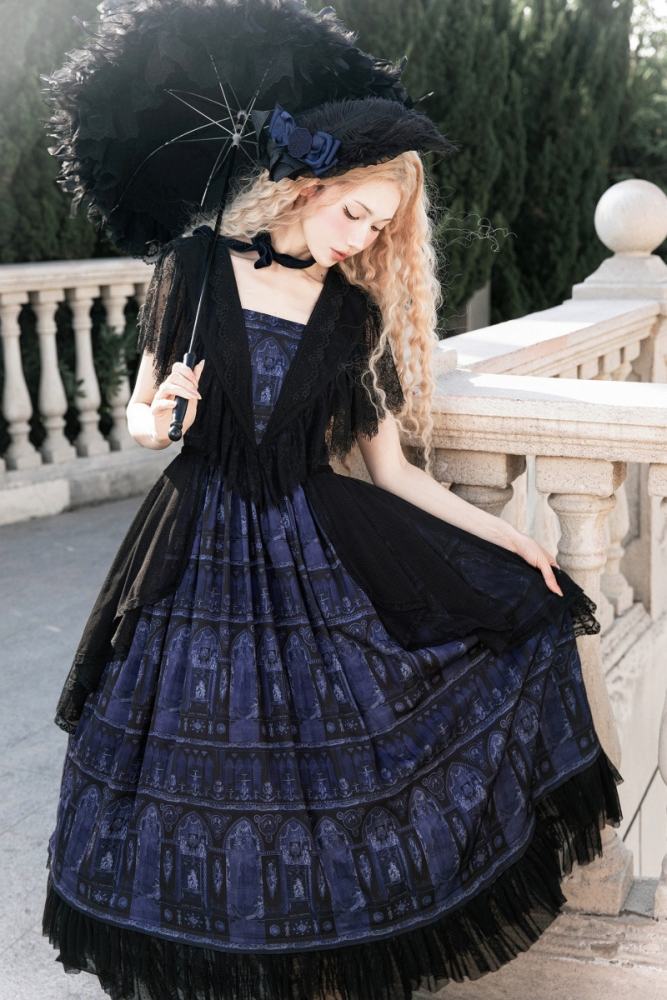 AD ～Reims Cathedral～ Prints Beige Black OP and Dress Sheer Overlay