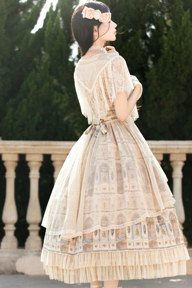AD ～Reims Cathedral～ Prints Beige Black OP and Dress Sheer Overlay