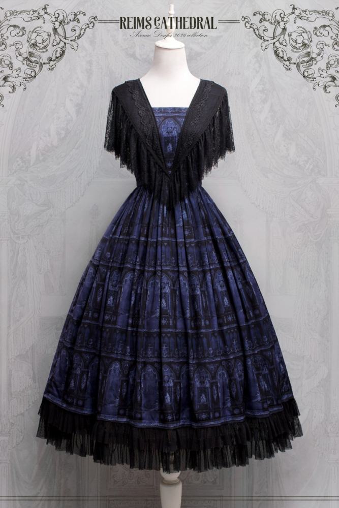 AD ～Reims Cathedral～ Prints Beige Black OP and Dress Sheer Overlay