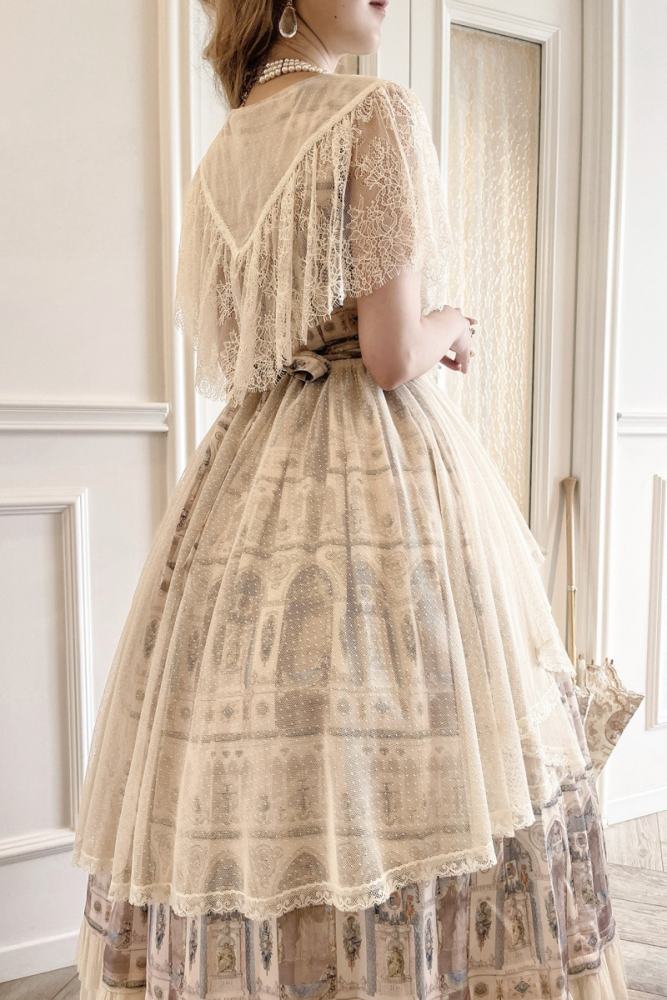 AD ～Reims Cathedral～ Prints Beige Black OP and Dress Sheer Overlay