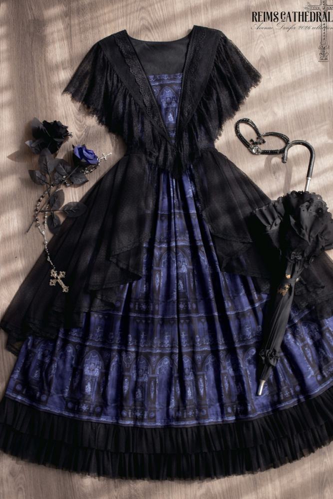 AD ～Reims Cathedral～ Prints Beige Black OP and Dress Sheer Overlay