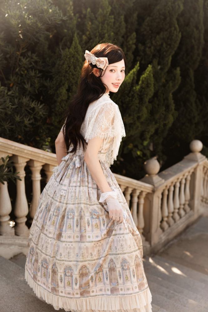 AD ～Reims Cathedral～ Prints Beige Black OP and Dress Sheer Overlay