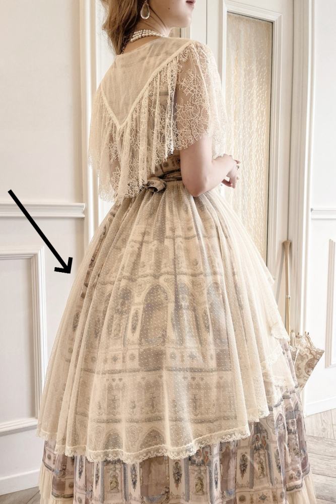 AD ～Reims Cathedral～ Prints Beige Black OP and Dress Sheer Overlay