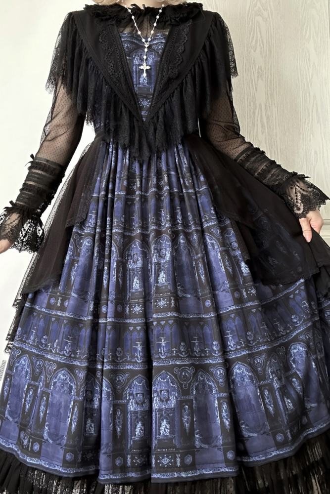 AD ～Reims Cathedral～ Prints Beige Black OP and Dress Sheer Overlay